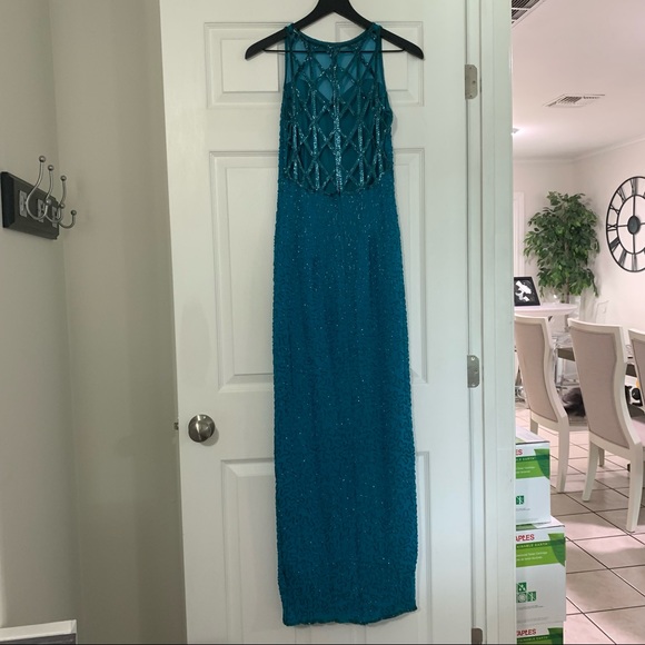 GRACE ORIGINALS Vintage Beaded Silk Gown Blue XS - Picture 9 of 16